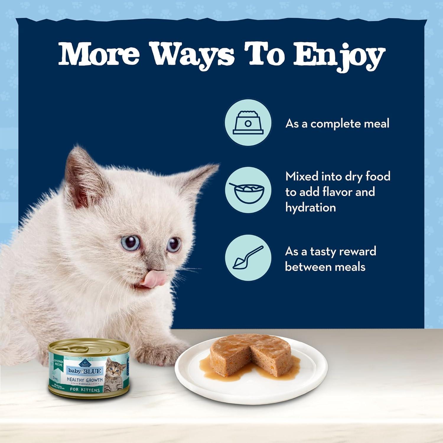 imageBlue Buffalo Baby BLUE Natural GrainFree Wet Food for Kittens Healthy Growth Formula with DHA HighProtein Salmon Pate 3 Ounce Pack of 24Chicken