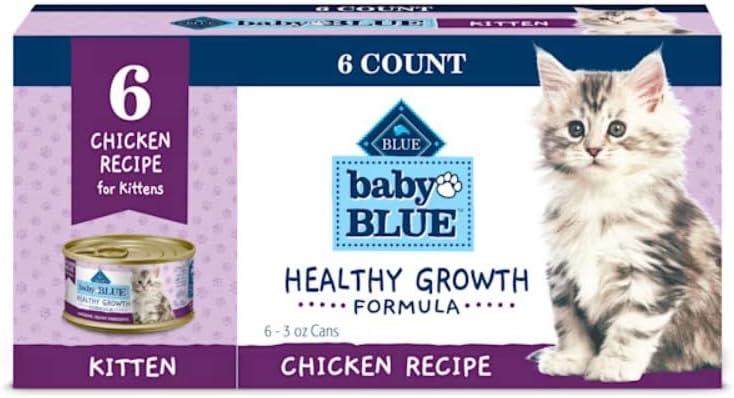 imageBlue Buffalo Baby BLUE Natural GrainFree Wet Food for Kittens Healthy Growth Formula with DHA HighProtein Salmon Pate 3 Ounce Pack of 24Chicken