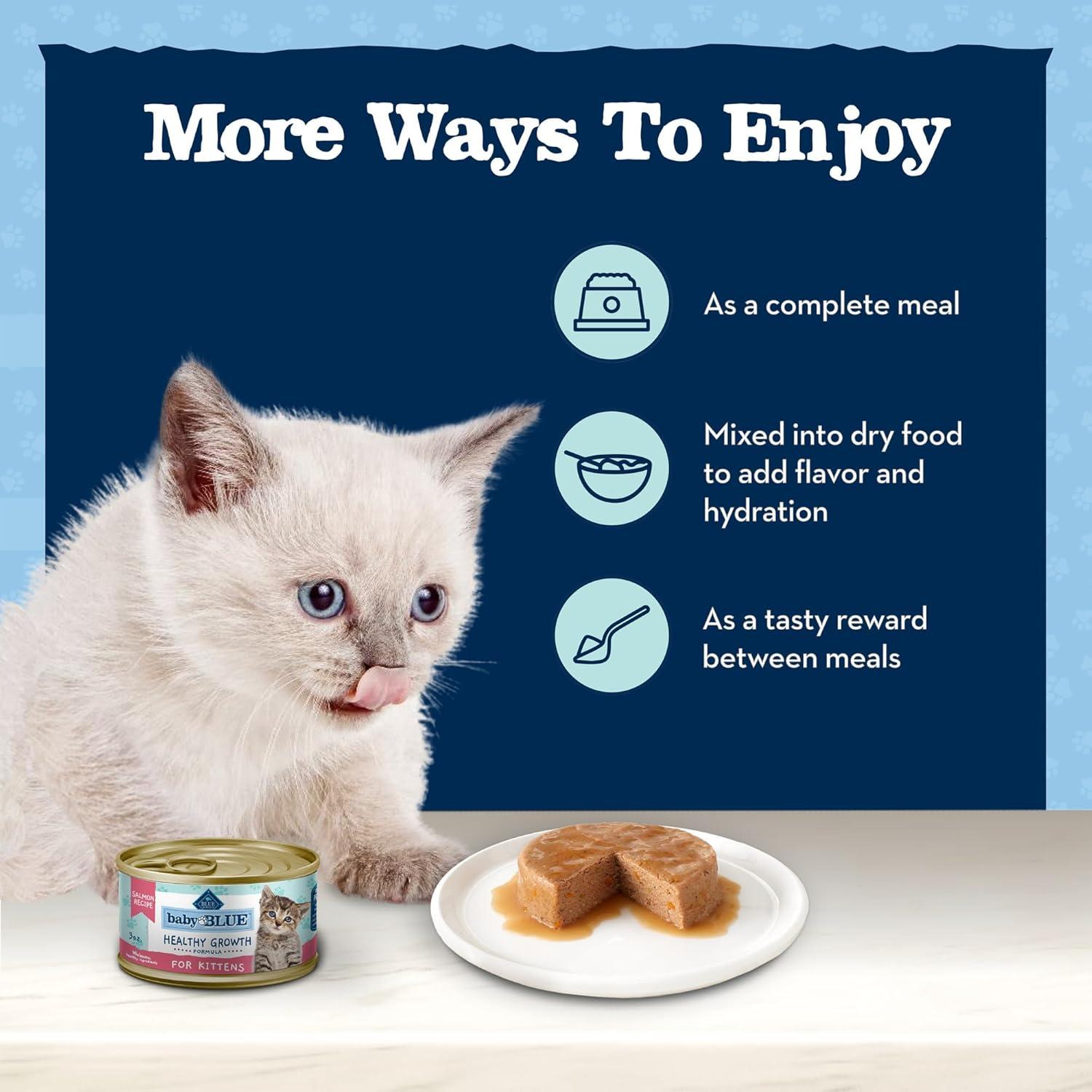 imageBlue Buffalo Baby BLUE Natural GrainFree Wet Food for Kittens Healthy Growth Formula with DHA HighProtein Salmon Pate 3 Ounce Pack of 24Salmon