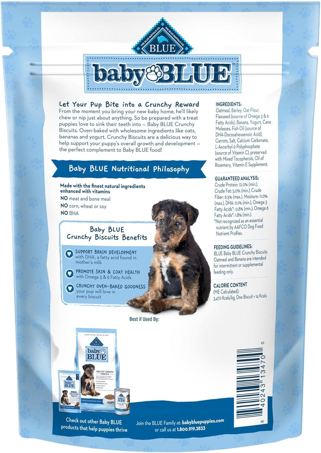 imageBlue Buffalo Baby Blue Crunchy Biscuits with DHA Crunchy Dog Treats for Puppies Made with Natural Ingredients Oatmeal amp Banana 8oz Bag8 Ounce Pack of 1
