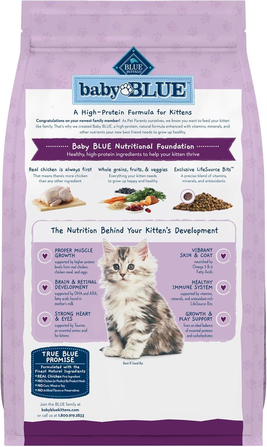 imageBlue Buffalo Baby Blue Natural Dry Food for Kittens Healthy Growth Formula with DHA Chicken and Brown Rice Recipe 5lb BagChicken Brown Rice