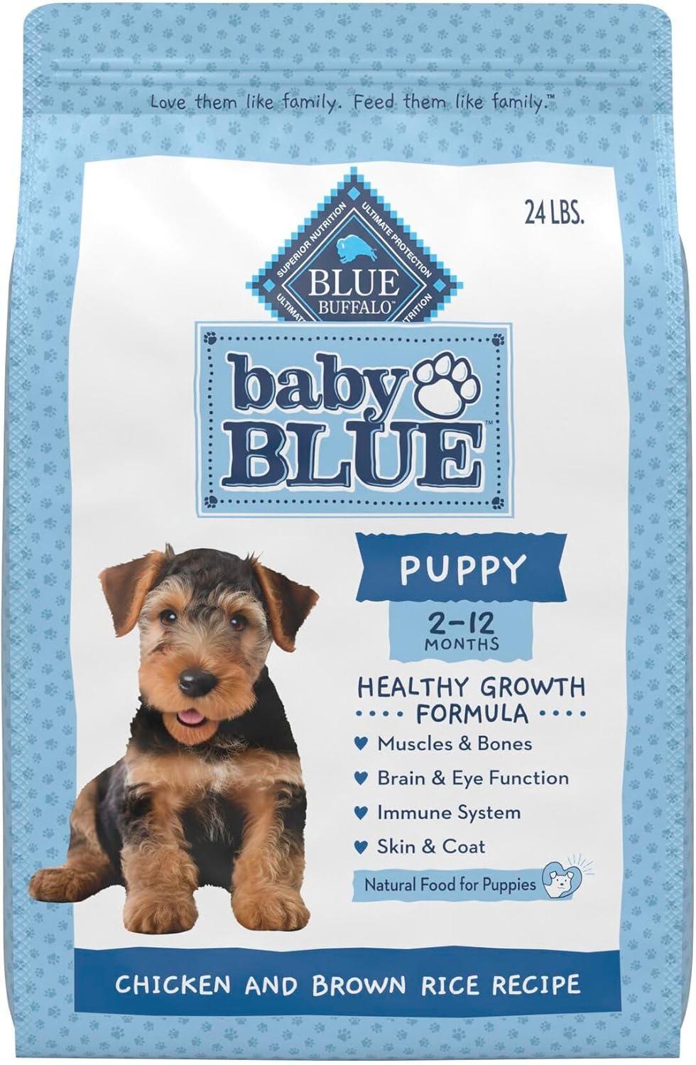 imageBlue Buffalo Baby Blue Natural Dry Food for Puppies Healthy Growth Formula with DHA HighProtein Savory Chicken Recipe 4lb BagChicken Brown Rice