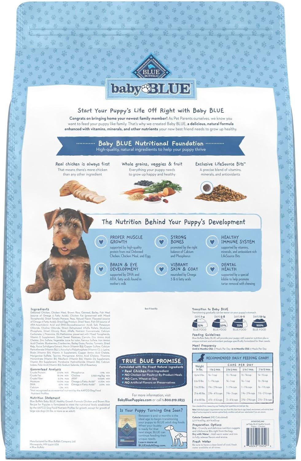 imageBlue Buffalo Baby Blue Natural Dry Food for Puppies Healthy Growth Formula with DHA HighProtein Savory Chicken Recipe 4lb BagChicken Brown Rice
