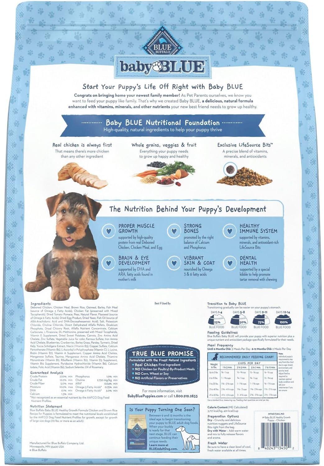 imageBlue Buffalo Baby Blue Natural Dry Food for Puppies Healthy Growth Formula with DHA HighProtein Savory Chicken Recipe 4lb BagChicken Brown Rice