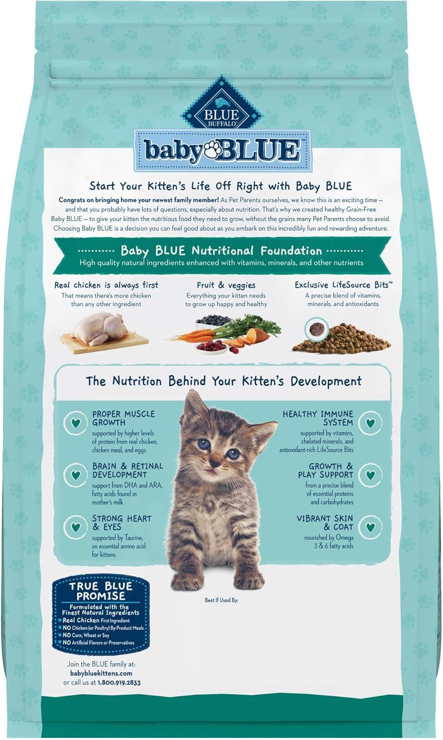 imageBlue Buffalo Baby Blue Natural Kitten GrainFree Dry Cat Food HighProtein Healthy Growth Formula with DHA Savory Chicken 2lb BagChicken