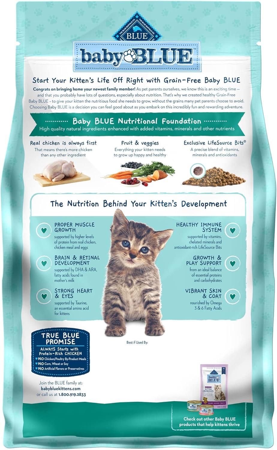 imageBlue Buffalo Baby Blue Natural Kitten GrainFree Dry Cat Food HighProtein Healthy Growth Formula with DHA Savory Chicken 2lb BagChicken