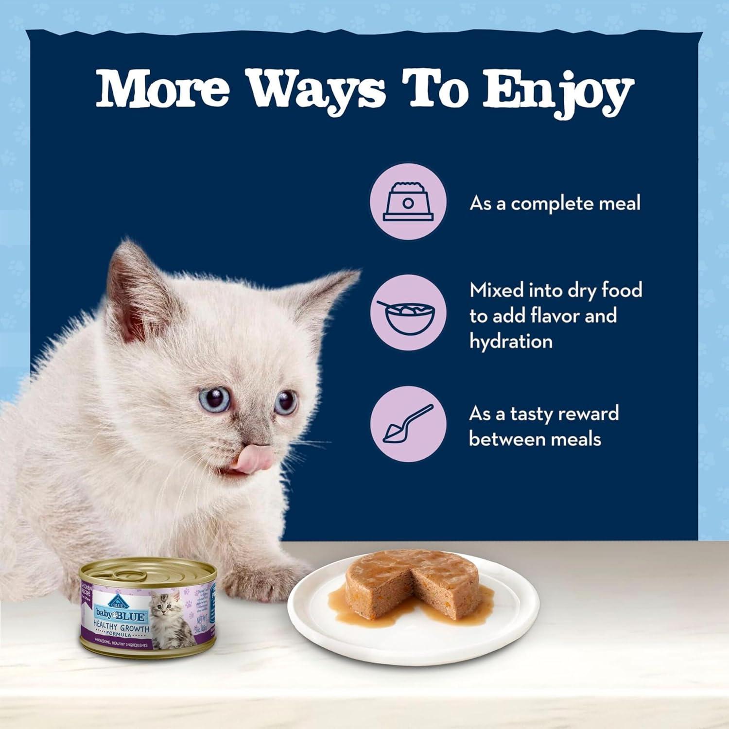 imageBlue Buffalo Baby Blue Natural Kitten Wet Cat Food Healthy Growth Formula with DHA Chicken Recipe MultiPack 3oz Cans 24 Count3 Ounce Pack of 48