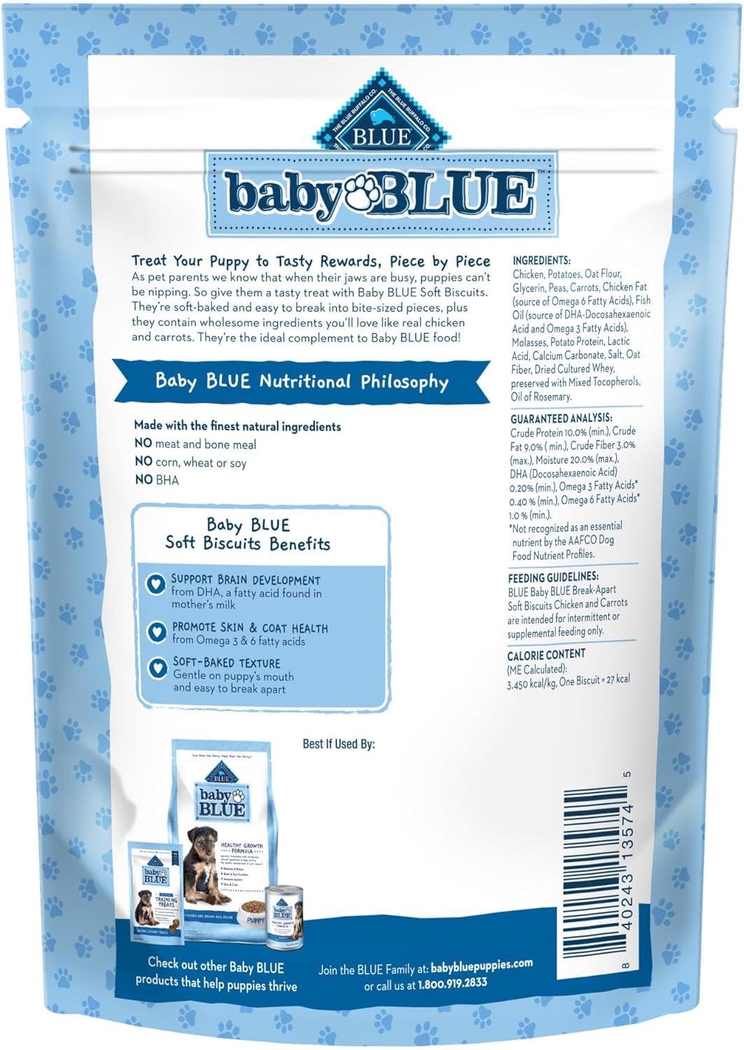 imageBlue Buffalo Baby Blue Soft Biscuits with DHA Natural Dog Treats for Puppies Great for Training with Chicken amp Carrots 8oz Bag8 Ounce Pack of 1