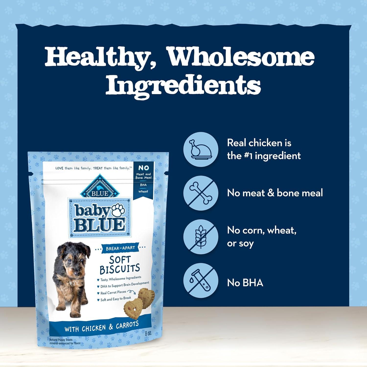 imageBlue Buffalo Baby Blue Soft Biscuits with DHA Natural Dog Treats for Puppies Great for Training with Chicken amp Carrots 8oz Bag8 Ounce Pack of 1