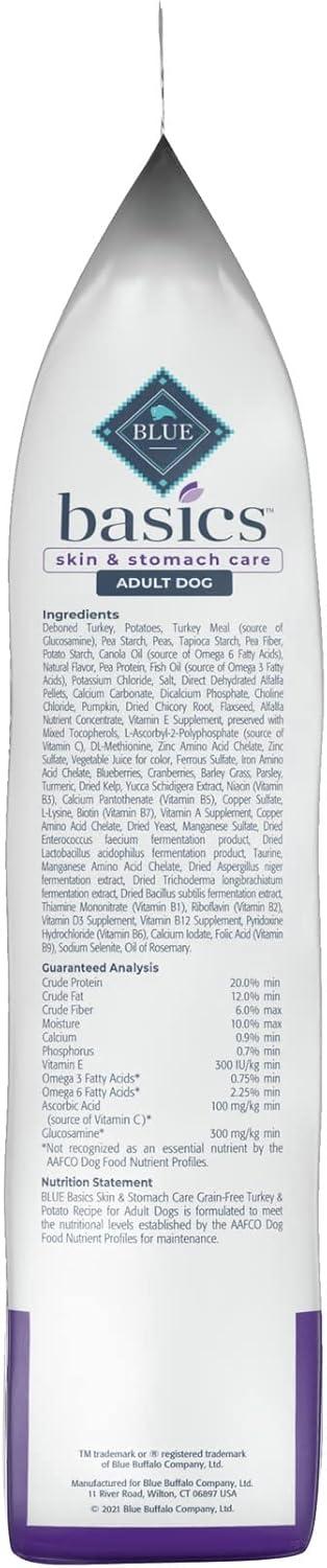 imageBlue Buffalo Basics Adult GrainFree Dry Dog Food for Skin amp Stomach Care Limited Ingredient Diet Made in the USA with Natural Ingredients Turkey amp Potato Recipe 11lb BagTurkey Potato