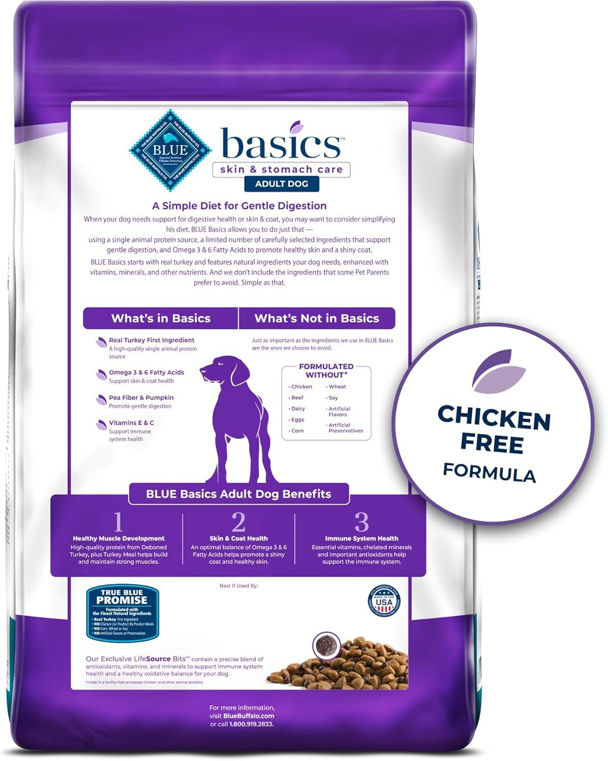 imageBlue Buffalo Basics Adult GrainFree Dry Dog Food for Skin amp Stomach Care Limited Ingredient Diet Made in the USA with Natural Ingredients Turkey amp Potato Recipe 11lb BagTurkey Potato