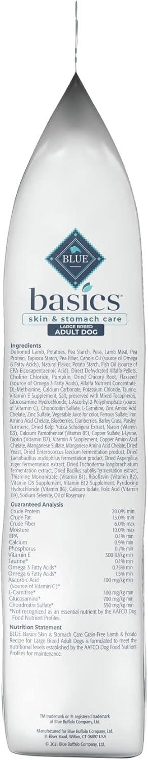 imageBlue Buffalo Basics Adult Large Breed GrainFree Dry Dog Food for Skin amp Stomach Care Limited Ingredient Diet Made in the USA with Natural Ingredients Lamb amp Potato Recipe 22lb Bag