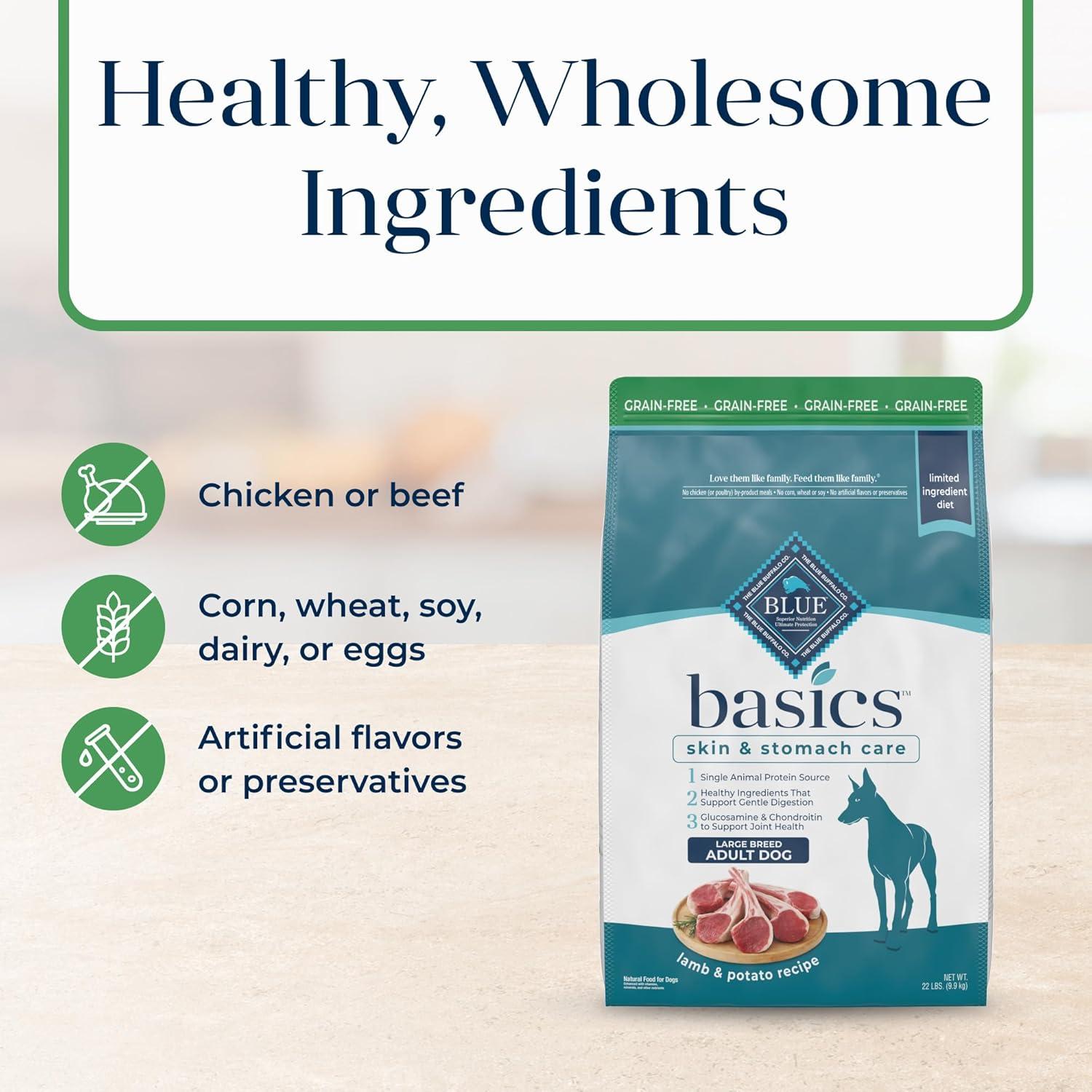 imageBlue Buffalo Basics Adult Large Breed GrainFree Dry Dog Food for Skin amp Stomach Care Limited Ingredient Diet Made in the USA with Natural Ingredients Lamb amp Potato Recipe 22lb Bag