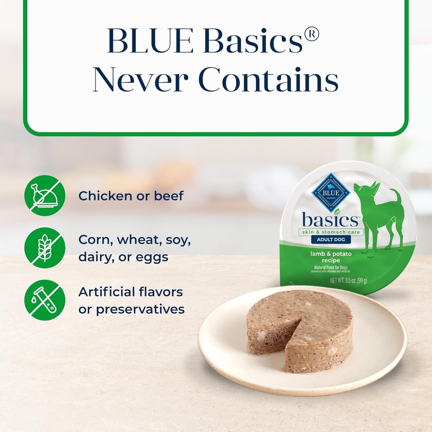 imageBlue Buffalo Basics Adult Small Breed GrainFree Wet Dog Food for Skin amp Stomach Care Limited Ingredient Diet Lamb Recipe 35oz Cups 12 CountLamb Potato