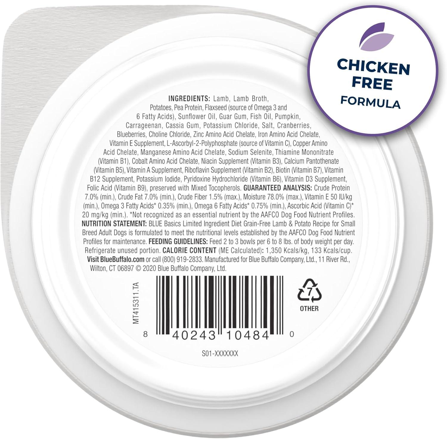 imageBlue Buffalo Basics Adult Small Breed GrainFree Wet Dog Food for Skin amp Stomach Care Limited Ingredient Diet Lamb Recipe 35oz Cups 12 CountLamb Potato