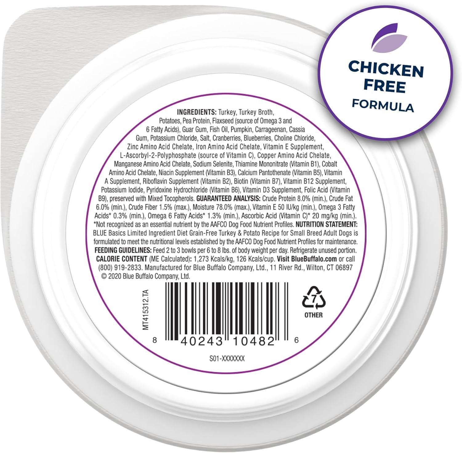 imageBlue Buffalo Basics Adult Small Breed GrainFree Wet Dog Food for Skin amp Stomach Care Limited Ingredient Diet Lamb Recipe 35oz Cups 12 CountTurkey Potato