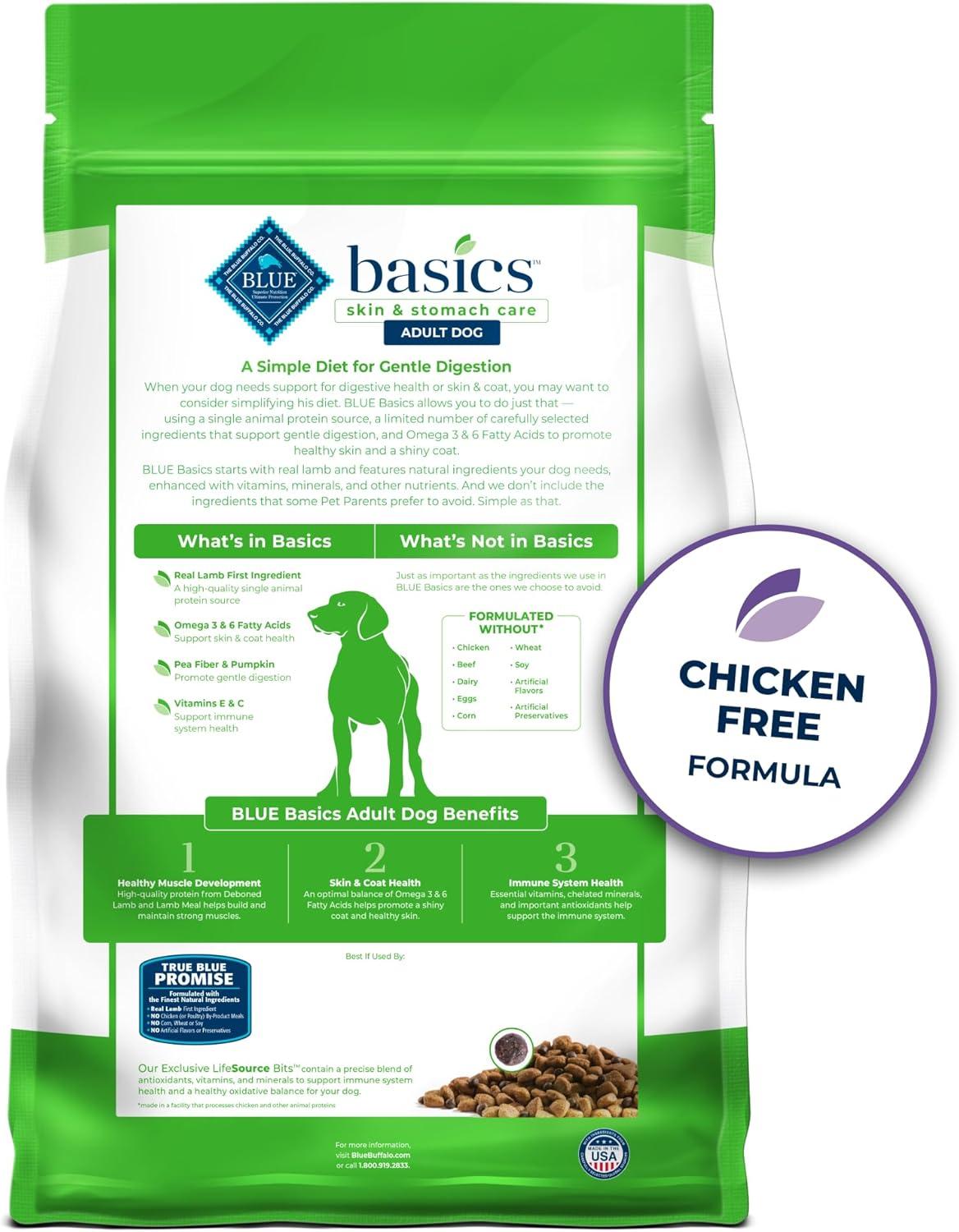 imageBlue Buffalo Basics GrainFree Adult Dry Dog Food Skin amp Stomach Care Limited Ingredient Diet for Dogs Turkey Recipe 4lb BagLamb Potato