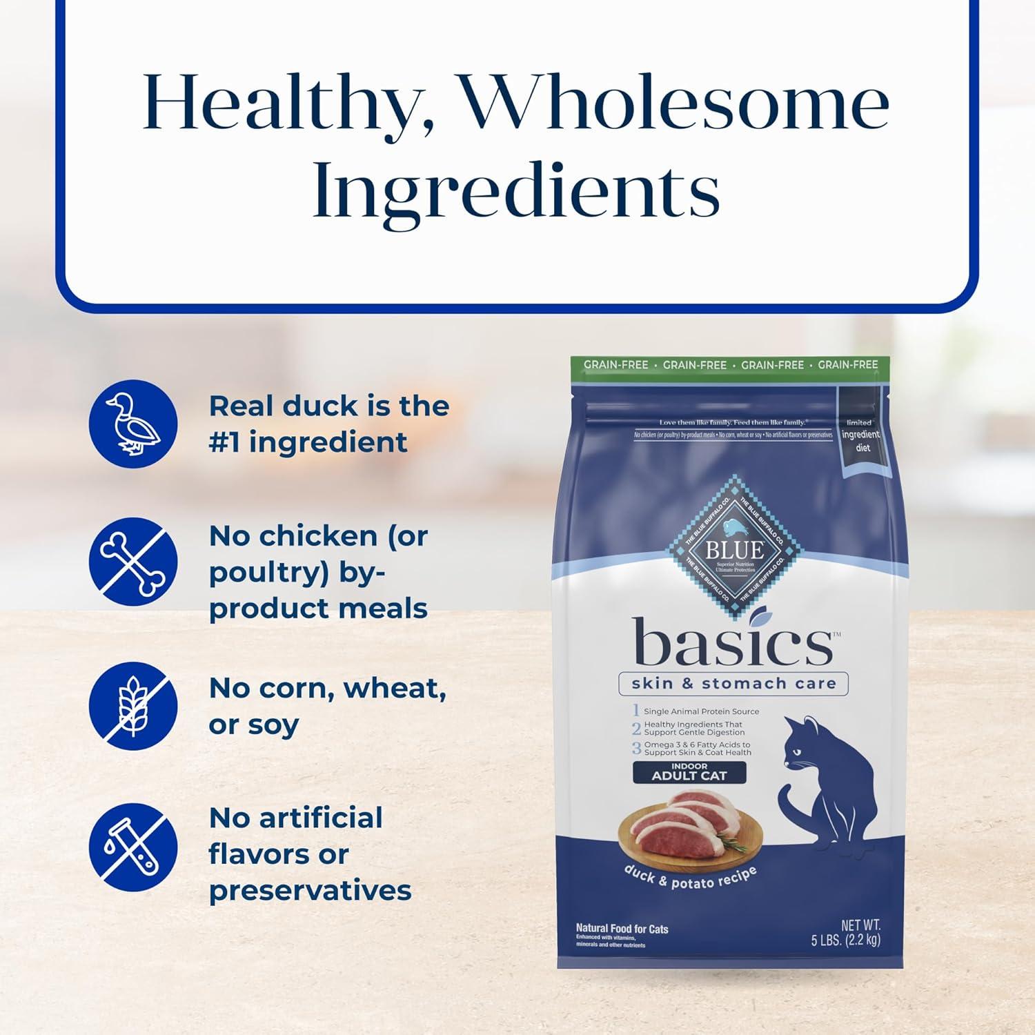 imageBlue Buffalo Basics GrainFree Dry Cat Food Skin amp Stomach Care Limited Ingredient Diet for Indoor Cats Turkey amp Potato Recipe 11lb BagDuck Potato