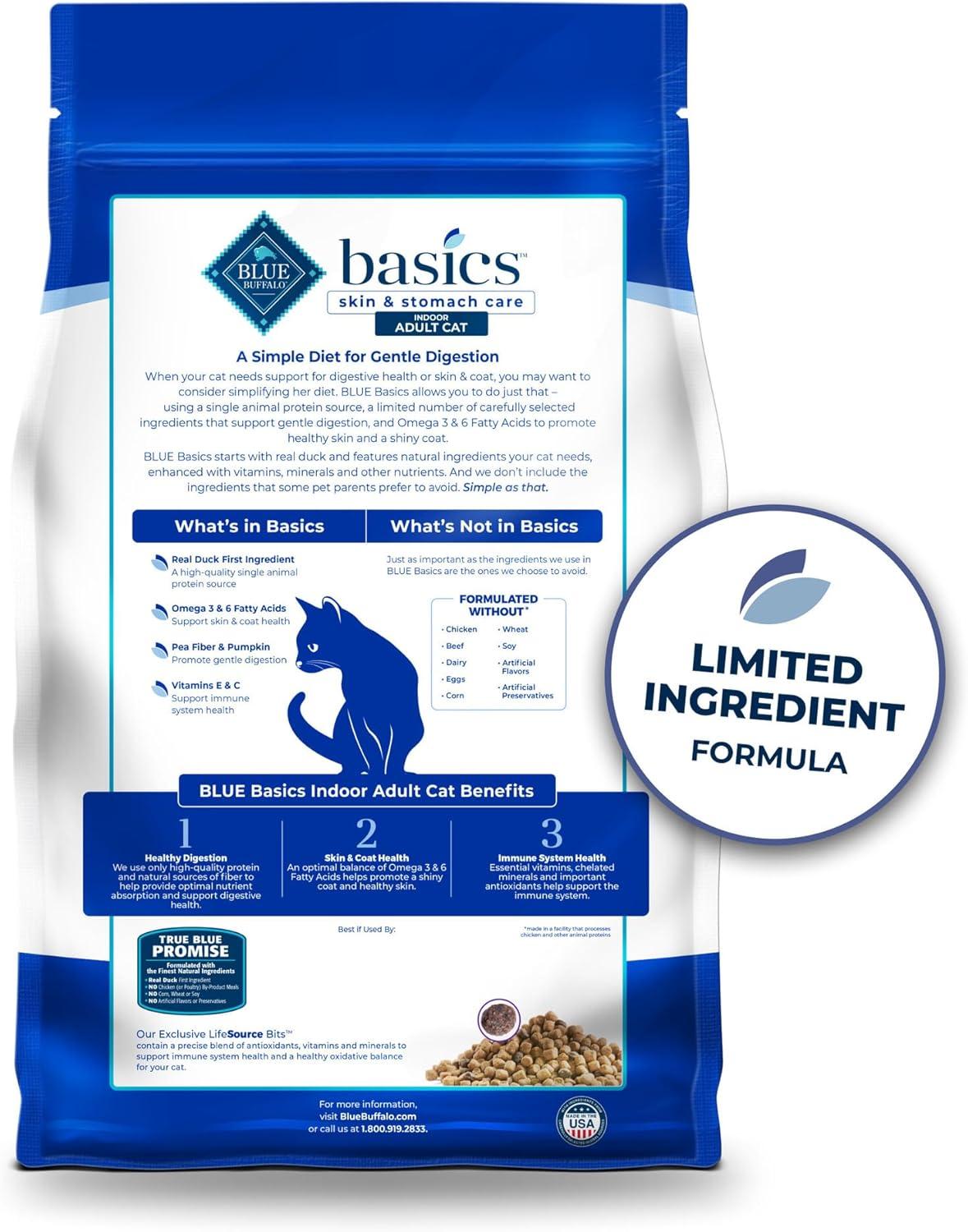 imageBlue Buffalo Basics GrainFree Dry Cat Food Skin amp Stomach Care Limited Ingredient Diet for Indoor Cats Turkey amp Potato Recipe 11lb BagDuck Potato