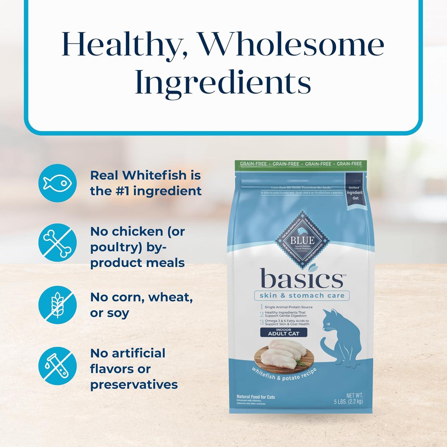 imageBlue Buffalo Basics GrainFree Dry Cat Food Skin amp Stomach Care Limited Ingredient Diet for Indoor Cats Turkey amp Potato Recipe 11lb BagFish Potato