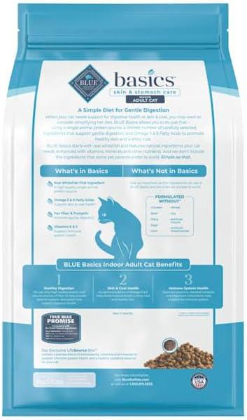 imageBlue Buffalo Basics GrainFree Dry Cat Food Skin amp Stomach Care Limited Ingredient Diet for Indoor Cats Turkey amp Potato Recipe 11lb BagFish Potato