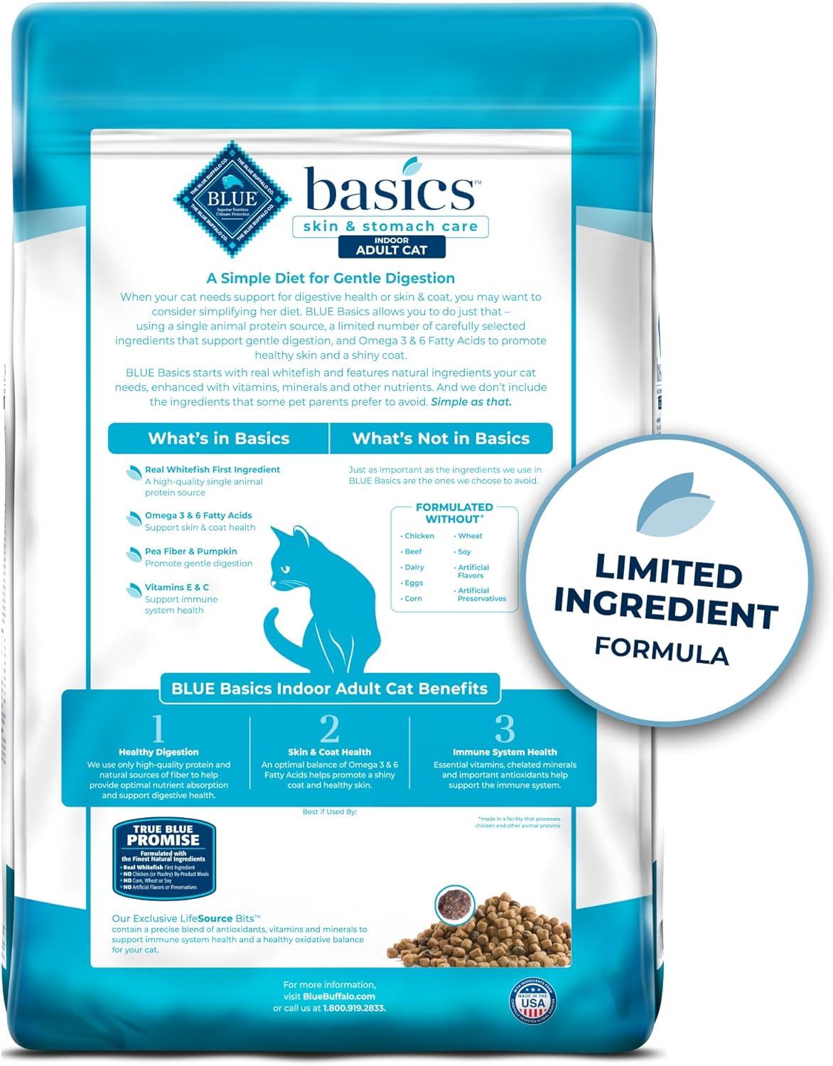 imageBlue Buffalo Basics GrainFree Dry Cat Food Skin amp Stomach Care Limited Ingredient Diet for Indoor Cats Turkey amp Potato Recipe 11lb BagFish Potato