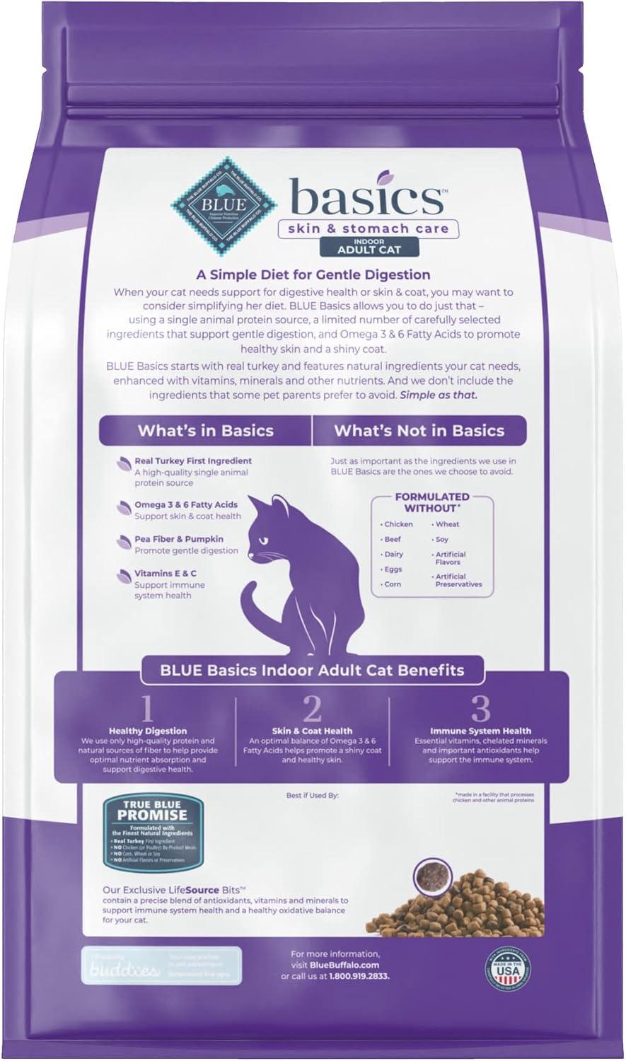imageBlue Buffalo Basics GrainFree Dry Cat Food Skin amp Stomach Care Limited Ingredient Diet for Indoor Cats Turkey amp Potato Recipe 11lb BagTurkey Potato