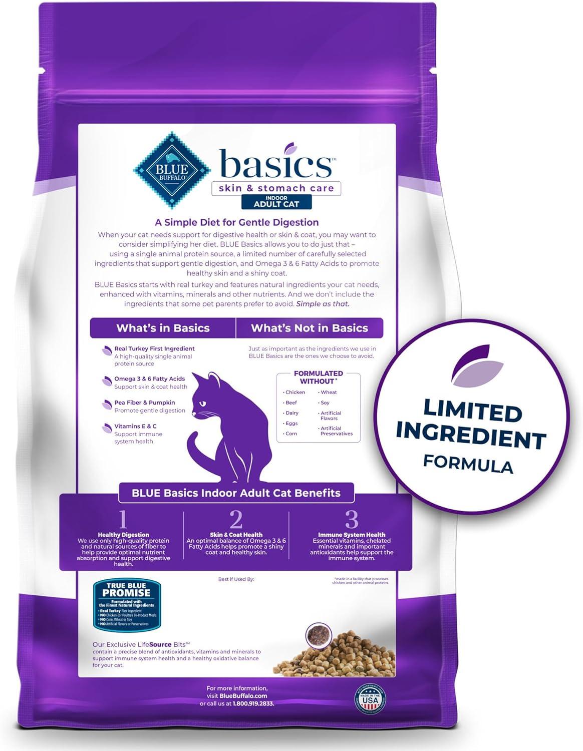 imageBlue Buffalo Basics GrainFree Dry Cat Food Skin amp Stomach Care Limited Ingredient Diet for Indoor Cats Turkey amp Potato Recipe 11lb BagTurkey Potato