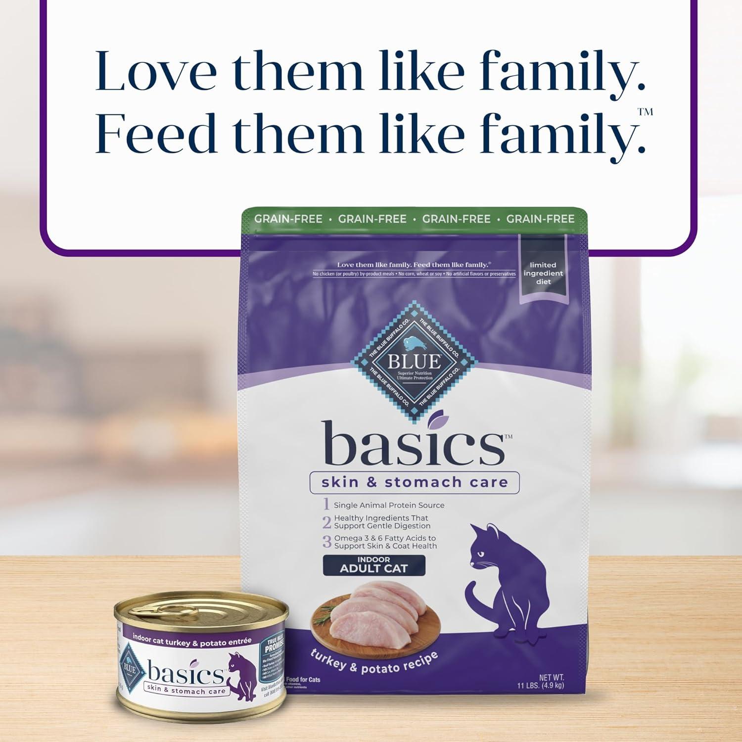 imageBlue Buffalo Basics GrainFree Dry Cat Food Skin amp Stomach Care Limited Ingredient Diet for Indoor Cats Turkey amp Potato Recipe 11lb BagTurkey Potato