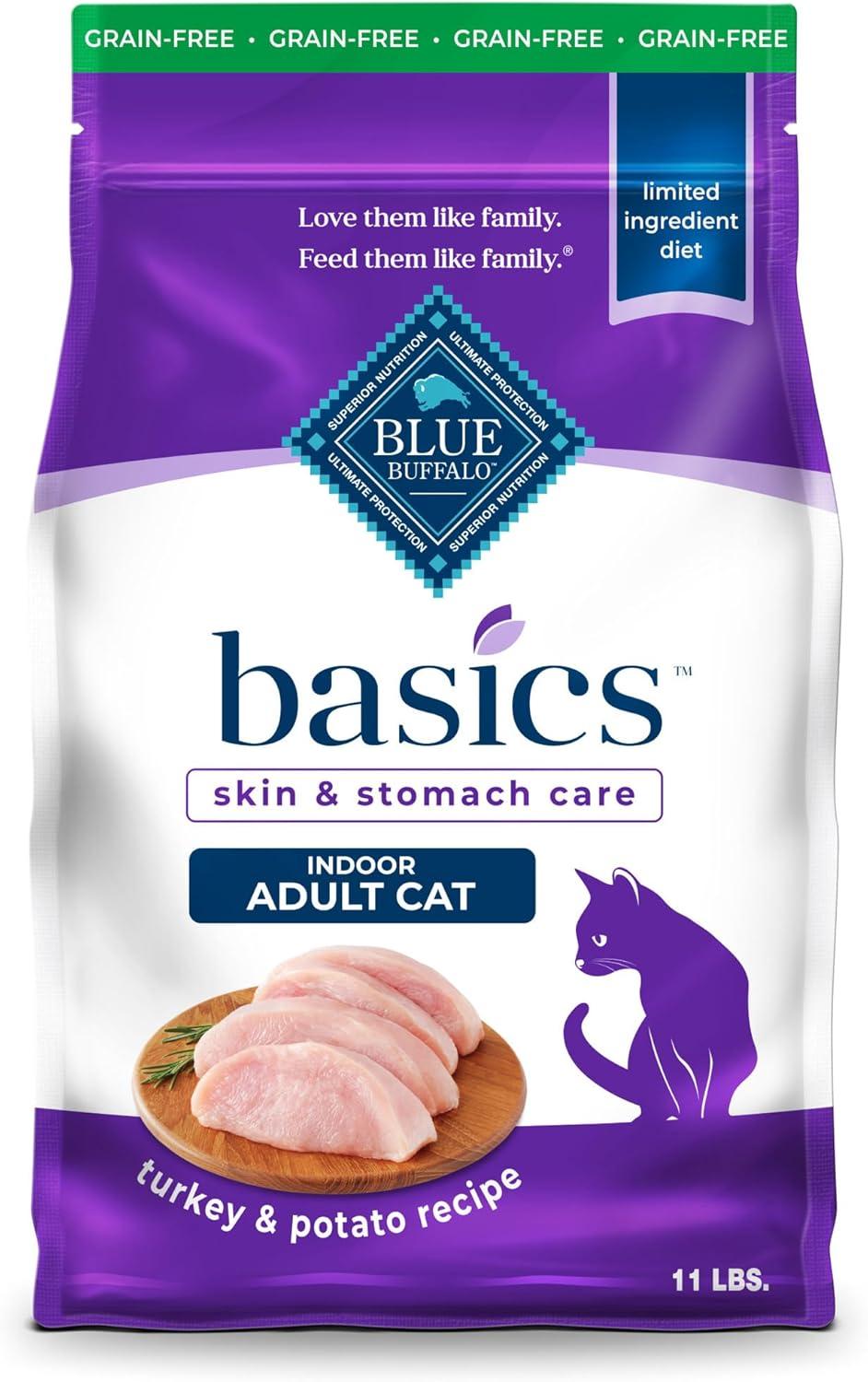 imageBlue Buffalo Basics GrainFree Dry Cat Food Skin amp Stomach Care Limited Ingredient Diet for Indoor Cats Turkey amp Potato Recipe 11lb BagTurkey Potato