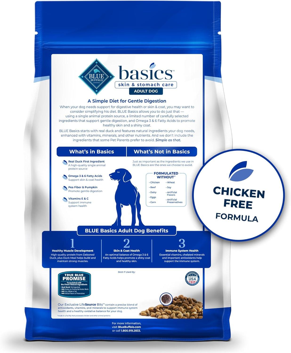 imageBlue Buffalo Basics GrainFree Dry Dog Food for Adult Dogs Limited Ingredient Diet Lamb Recipe 22lb BagDuck Potato