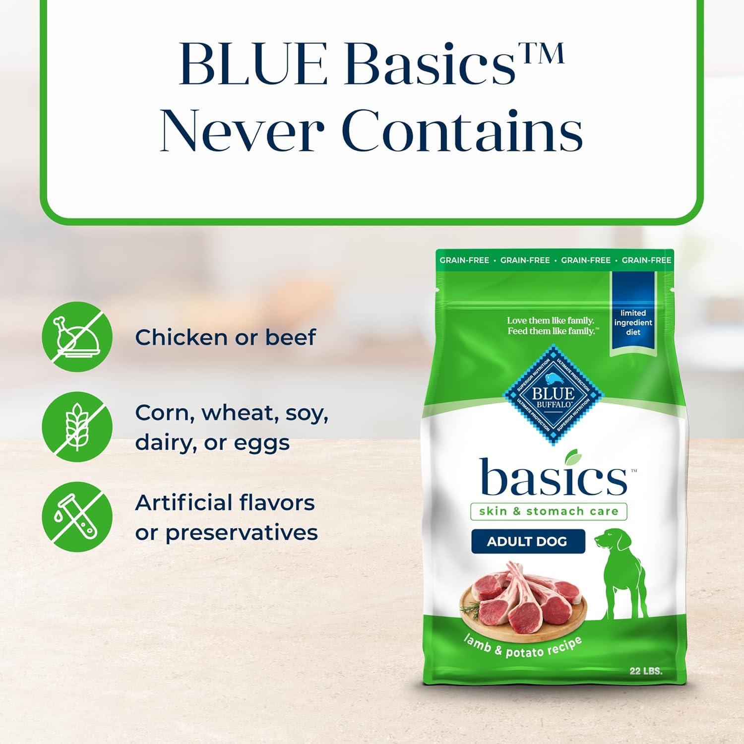 imageBlue Buffalo Basics GrainFree Dry Dog Food for Adult Dogs Limited Ingredient Diet Lamb Recipe 22lb BagLamb Potato