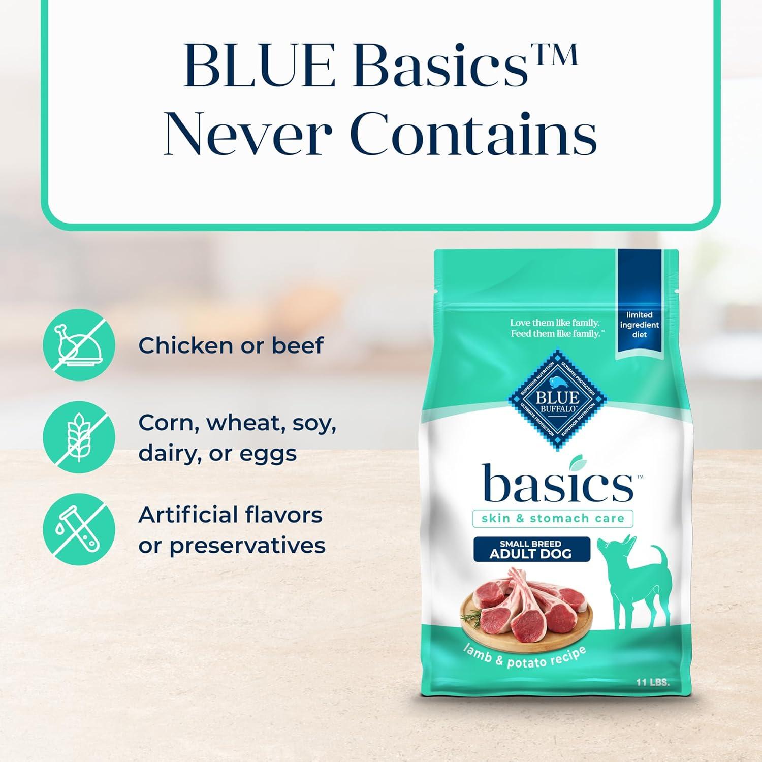 imageBlue Buffalo Basics GrainFree Dry Dog Food for Small Breed Adult Dogs Limited Ingredient Diet Lamb Recipe 11lb Bag