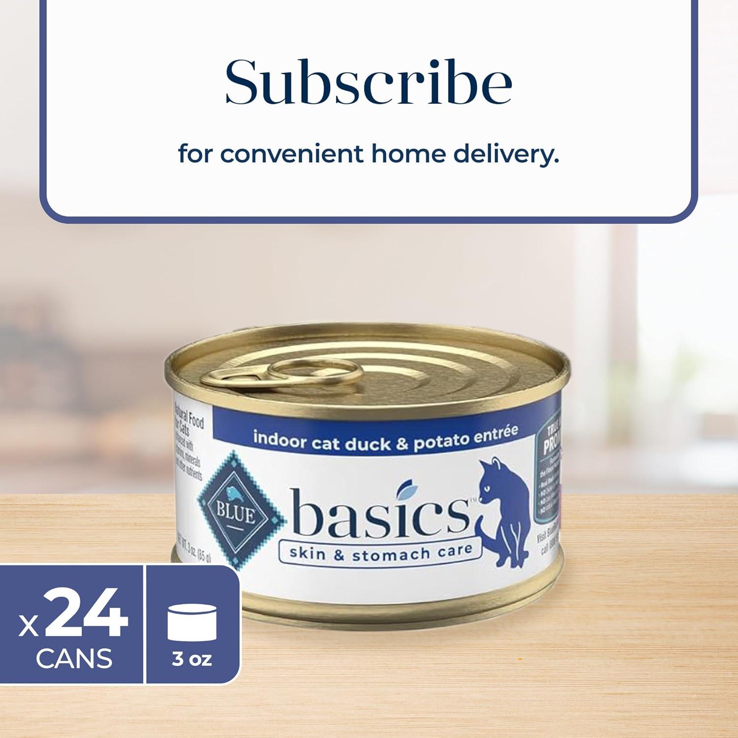 imageBlue Buffalo Basics GrainFree Wet Cat Food Skin amp Stomach Care Limited Ingredient Diet for Indoor Cats Duck amp Potato Entre 3oz Cans 24 CountDuck