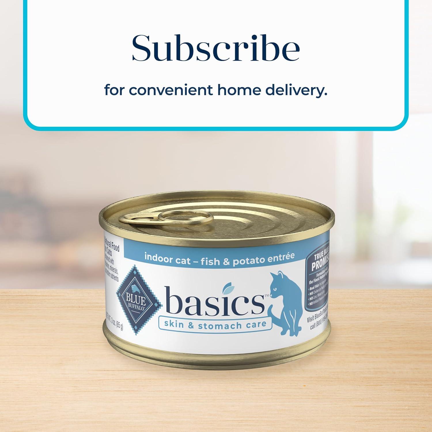 imageBlue Buffalo Basics GrainFree Wet Cat Food Skin amp Stomach Care Limited Ingredient Diet for Indoor Cats Duck amp Potato Entre 3oz Cans 24 CountFish