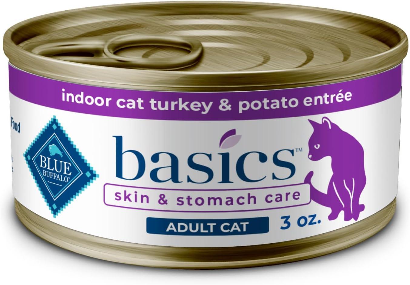 imageBlue Buffalo Basics GrainFree Wet Cat Food Skin amp Stomach Care Limited Ingredient Diet for Indoor Cats Duck amp Potato Entre 3oz Cans 24 CountTurkey