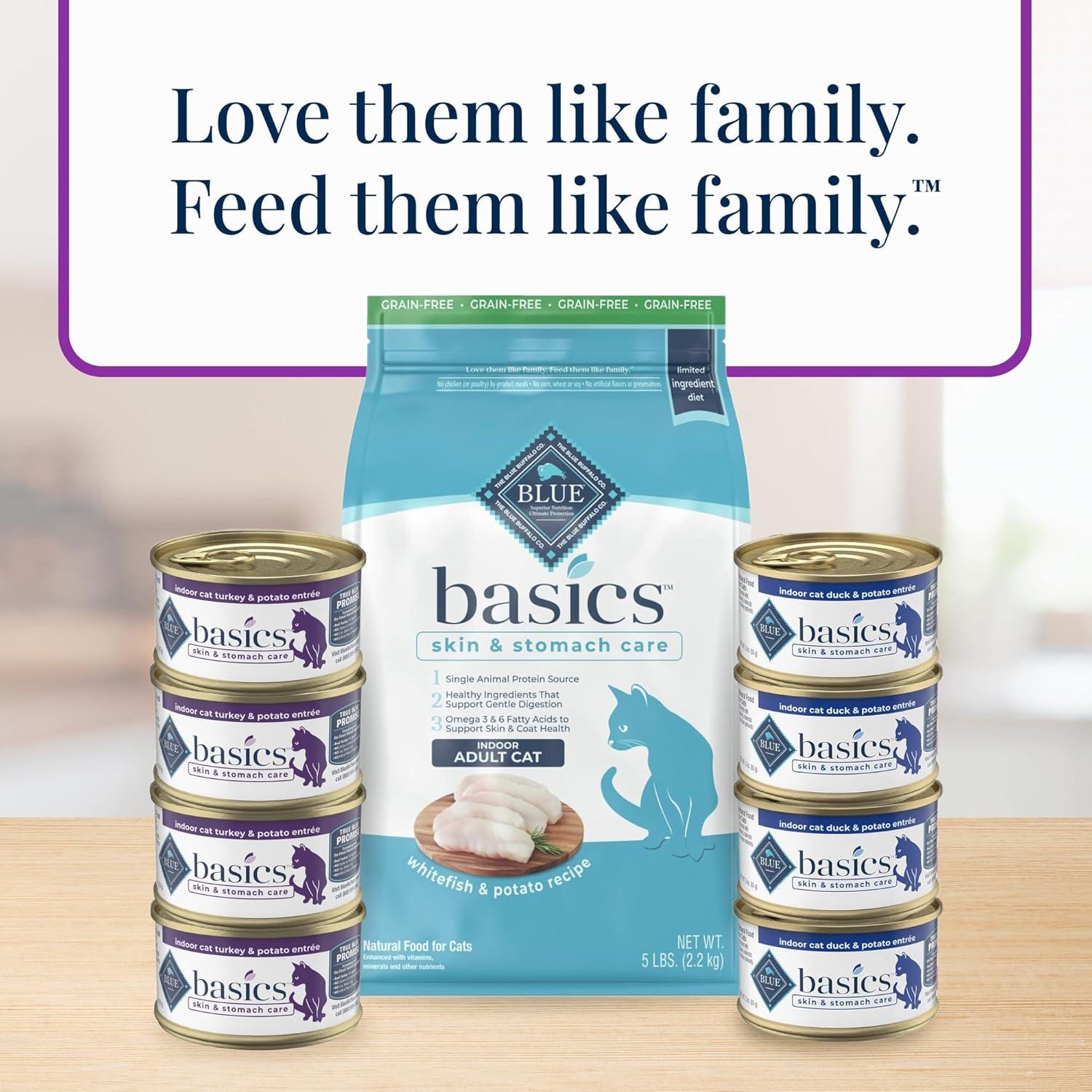 imageBlue Buffalo Basics GrainFree Wet Cat Food Skin amp Stomach Care Limited Ingredient Diet for Indoor Cats Duck amp Potato Entre 3oz Cans 24 CountTurkey