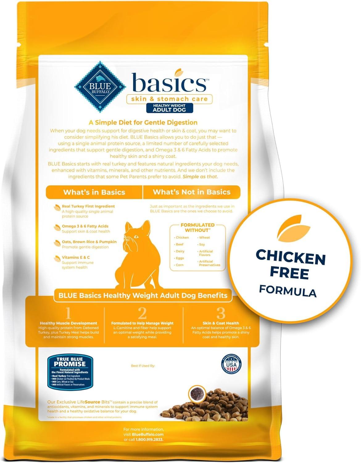 imageBlue Buffalo Basics Healthy Weight Adult Dry Dog Food Skin amp Stomach Care Limited Ingredient Diet for Dogs Turkey Recipe 4lb BagTurkey Potato