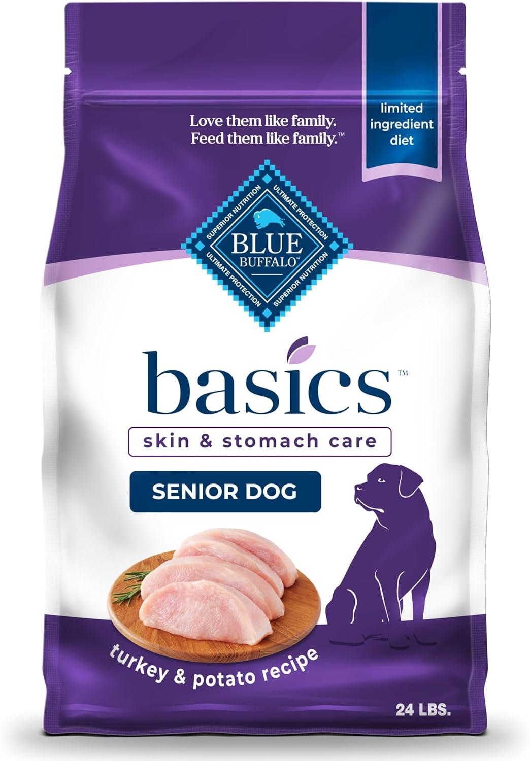imageBlue Buffalo Basics Senior Dry Dog Food Skin amp Stomach Care Limited Ingredient Diet Turkey Recipe 24lb BagTurkey Potato WithGrain