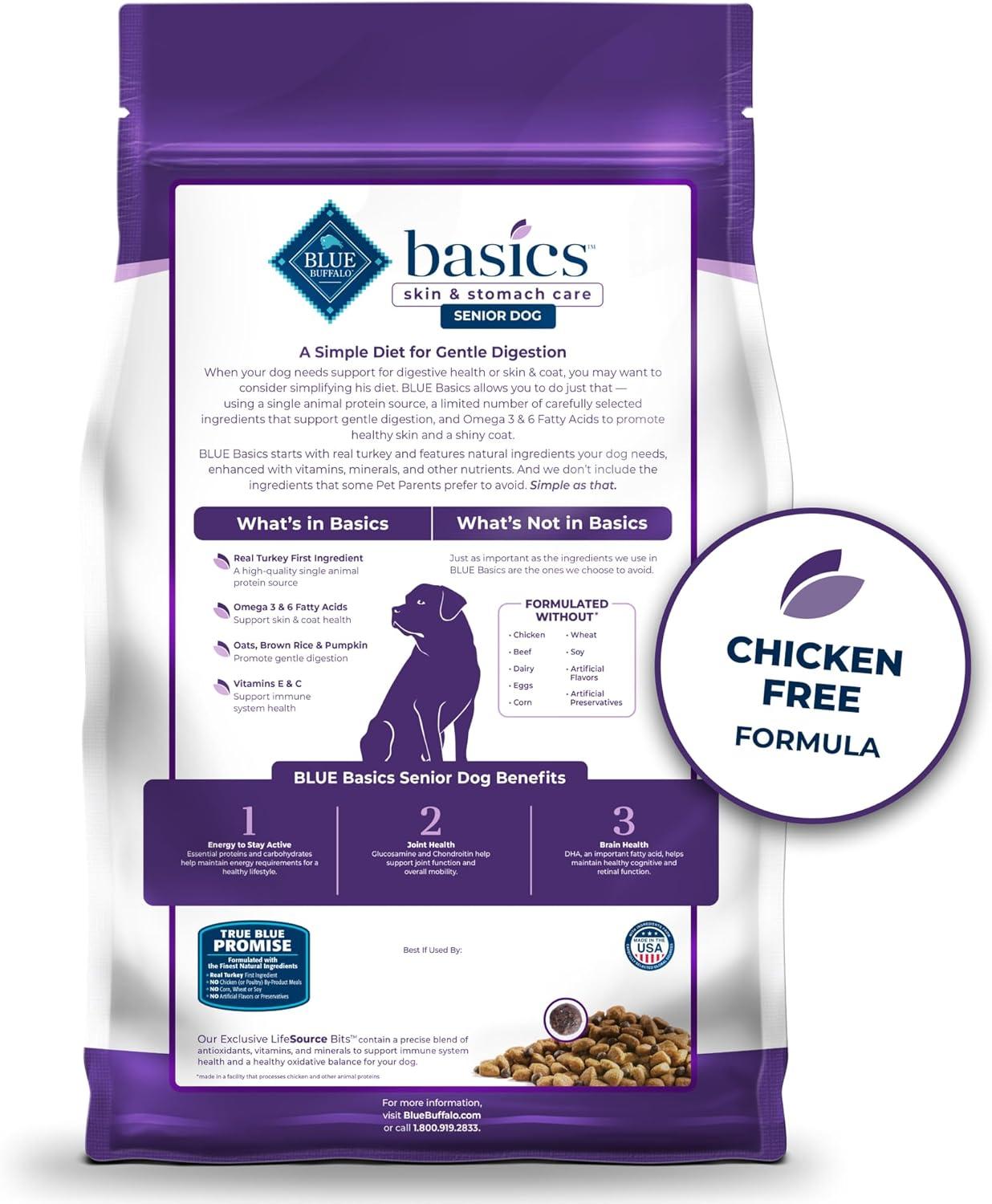 imageBlue Buffalo Basics Senior Dry Dog Food Skin amp Stomach Care Limited Ingredient Diet Turkey Recipe 24lb BagTurkey Potato WithGrain