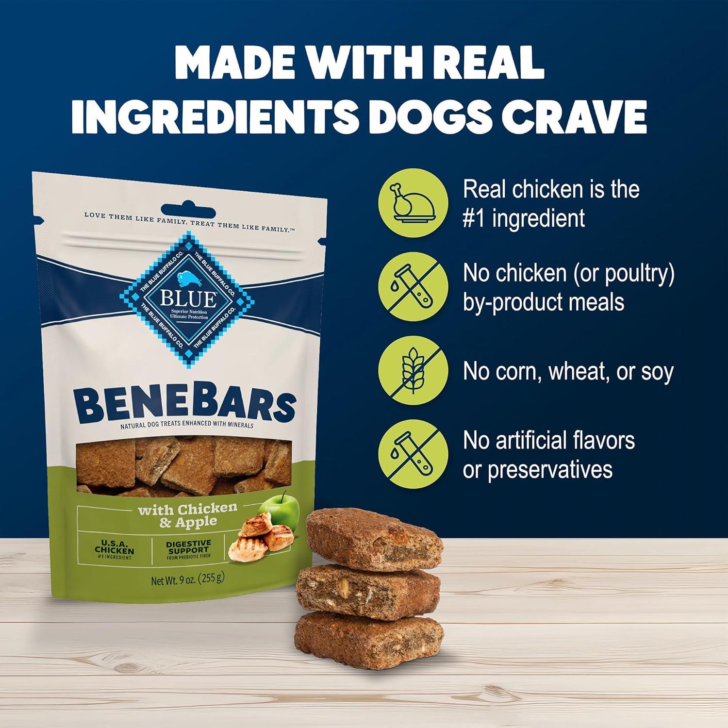 imageBlue Buffalo BeneBars Digestive Support Dog Treats with Prebiotic Fiber Made with Natural Ingredients USA Chicken amp Apple 9oz BagChicken Apple