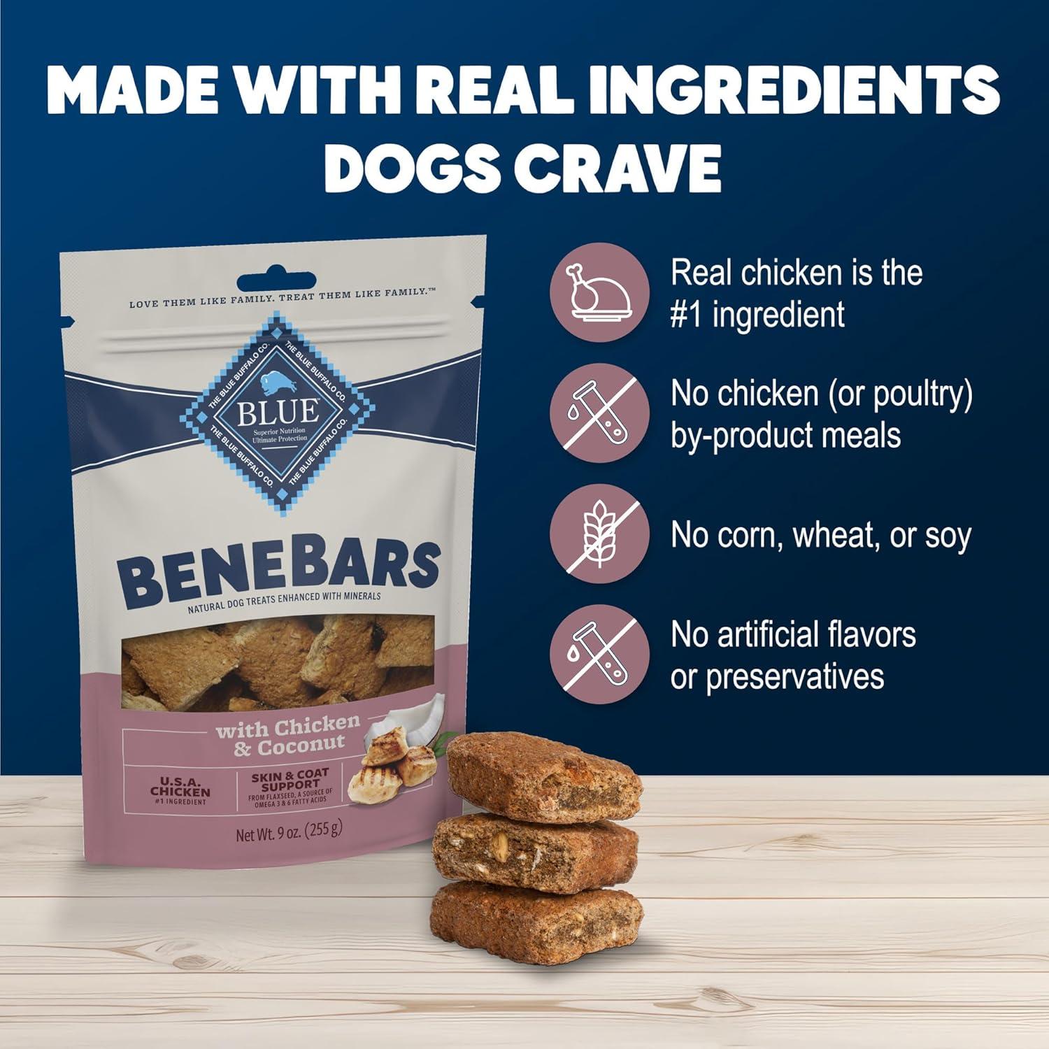 imageBlue Buffalo BeneBars Digestive Support Dog Treats with Prebiotic Fiber Made with Natural Ingredients USA Chicken amp Apple 9oz BagChicken Coconut