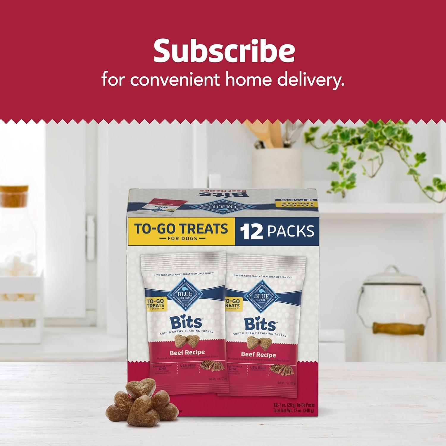 imageBlue Buffalo Bits Natural Soft Moist to Go Dog Training Treats Beef Recipe 1oz Bags Pack of 12BLUE Bits Beef