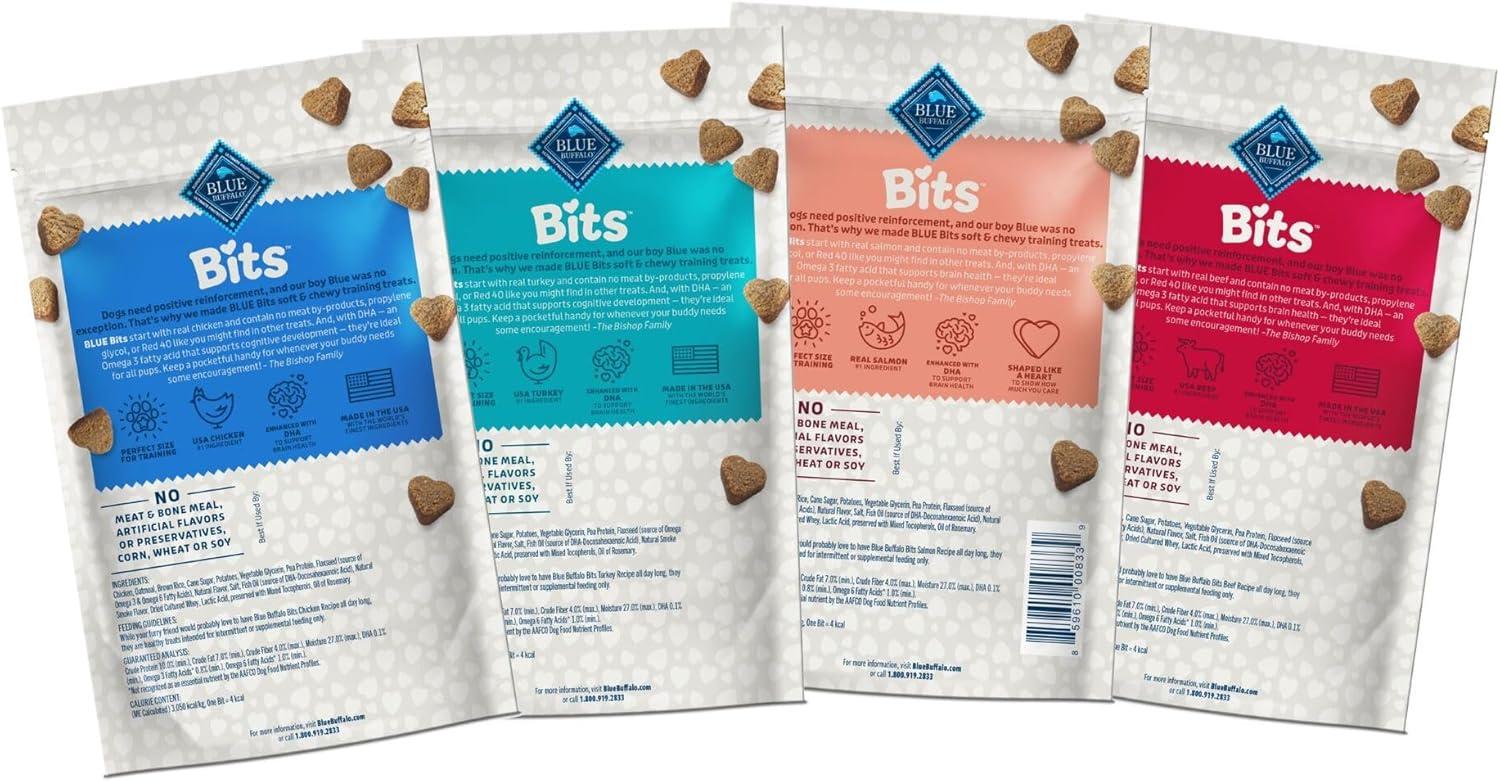imageBlue Buffalo Bits Soft Dog Treats for Training Made with Natural Ingredients amp Enhanced with DHA Beef Recipe 4oz BagBeef Salmon Turkey and Chicken