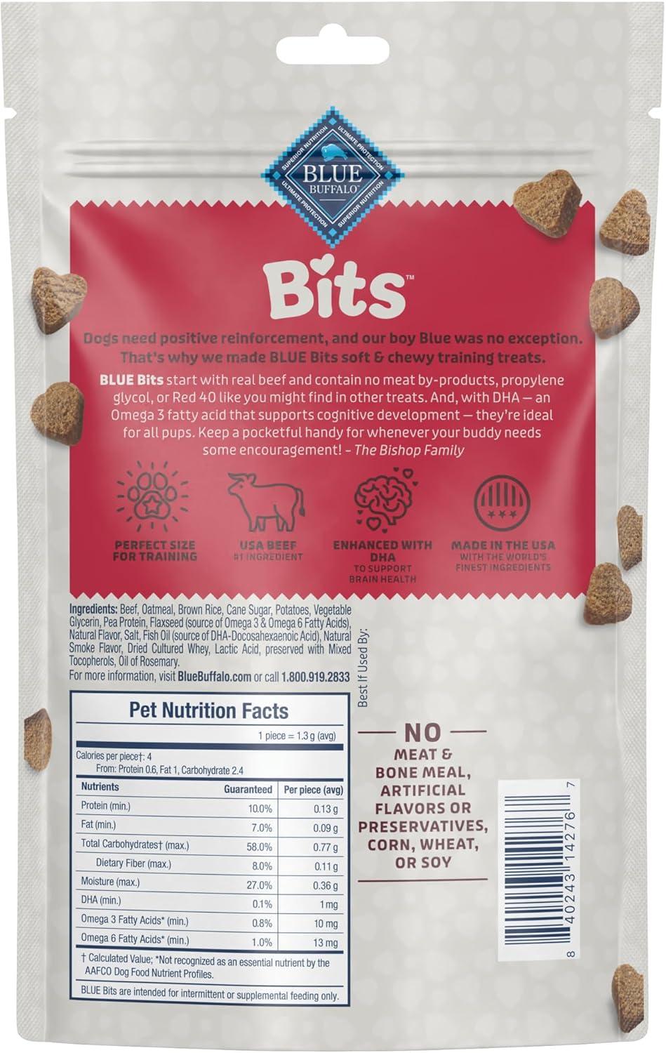 imageBlue Buffalo Bits Soft Dog Treats for Training Made with Natural Ingredients amp Enhanced with DHA Beef Recipe 4oz BagBeef
