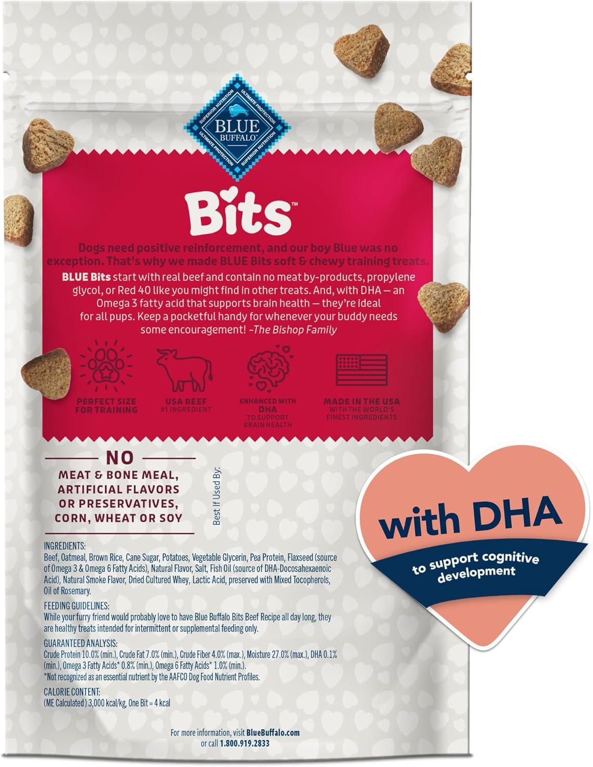 imageBlue Buffalo Bits Soft Dog Treats for Training Made with Natural Ingredients amp Enhanced with DHA Beef Recipe 4oz BagBeef
