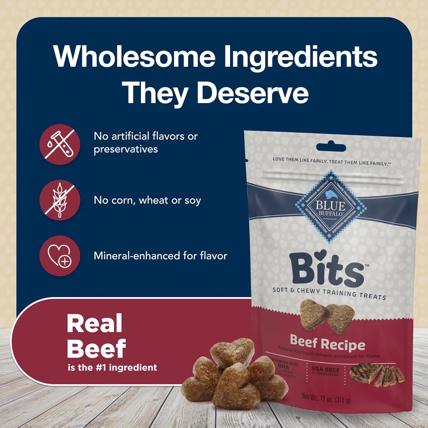 imageBlue Buffalo Bits Soft Dog Treats for Training Made with Natural Ingredients amp Enhanced with DHA Beef Recipe 4oz BagBeef