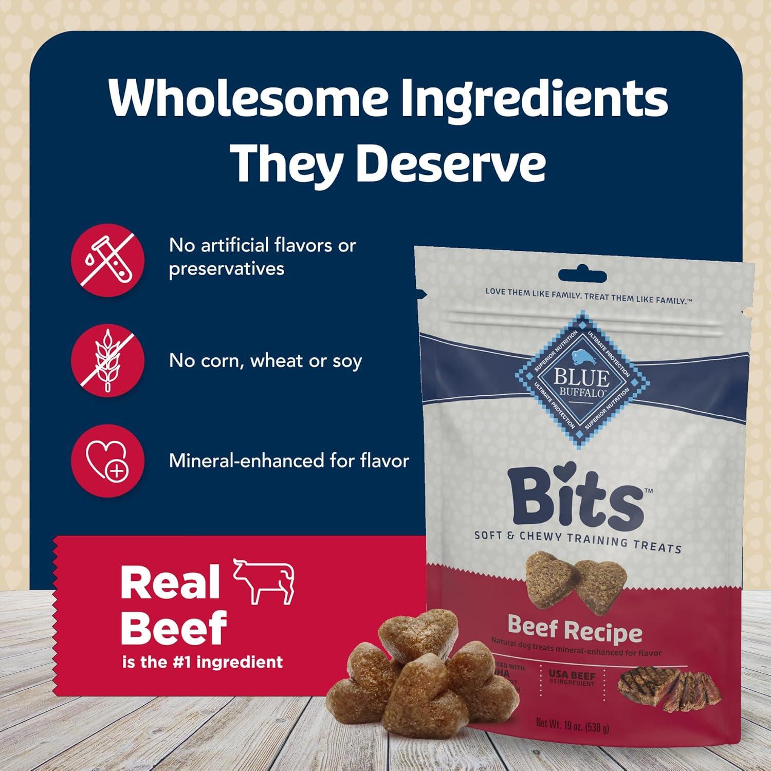 imageBlue Buffalo Bits Soft Dog Treats for Training Made with Natural Ingredients amp Enhanced with DHA Beef Recipe 4oz BagBeef