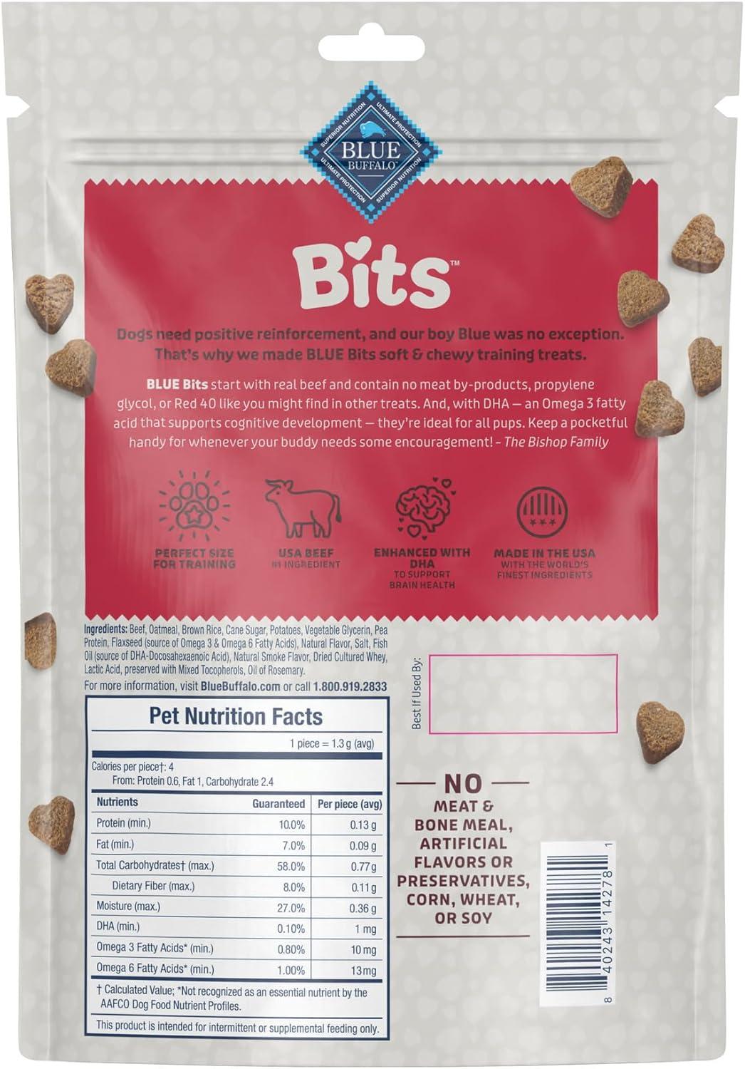 imageBlue Buffalo Bits Soft Dog Treats for Training Made with Natural Ingredients amp Enhanced with DHA Beef Recipe 4oz BagBeef