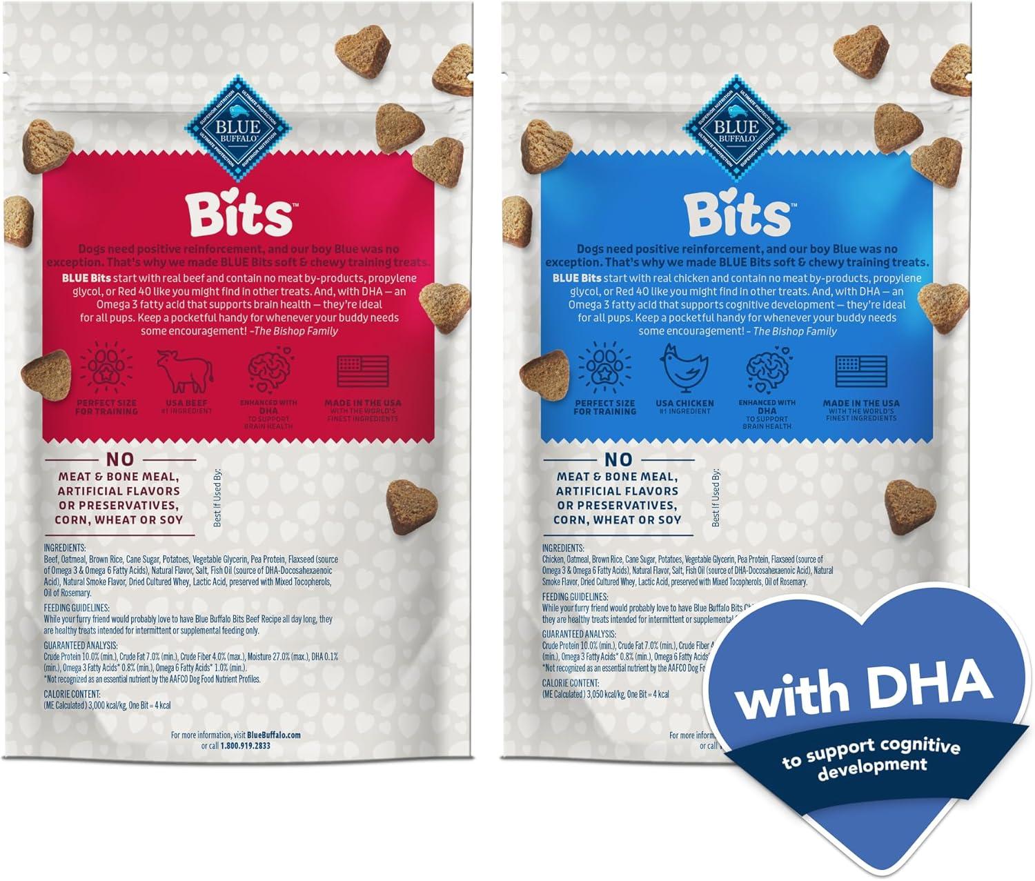 imageBlue Buffalo Bits Soft Dog Treats for Training Made with Natural Ingredients amp Enhanced with DHA Beef Recipe 4oz BagChicken Beef
